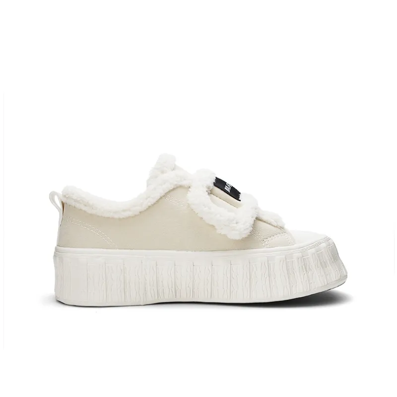 Warrior Thin Cotton Shoes Slip-Resistant Warm Height Increasing Low-Top Canvas Shoes Women's Beige-2