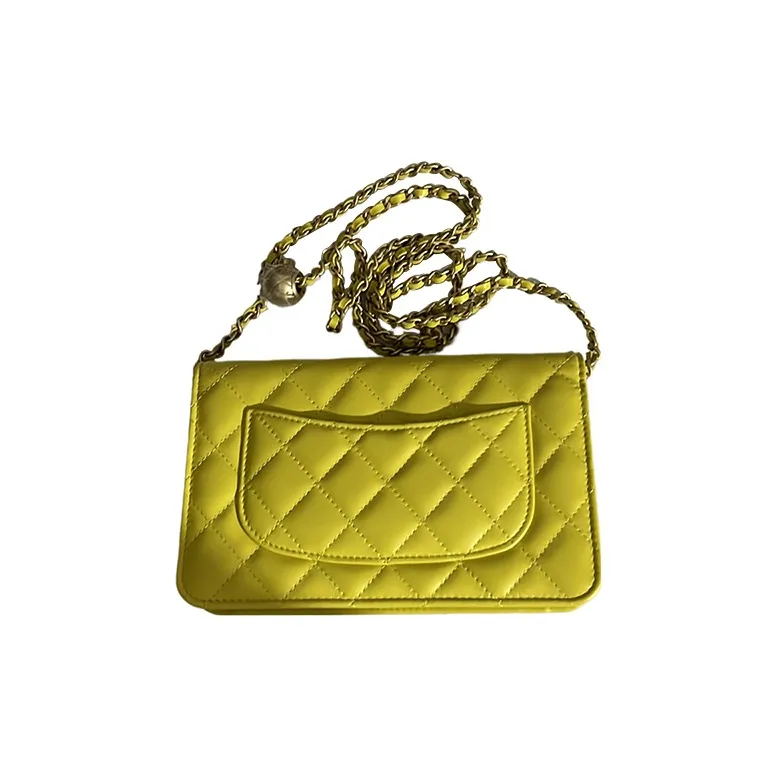 CHANEL WOC Smooth Lambskin Shoulder Bag, Crossbody Bag Mini Women's Lemon-2
