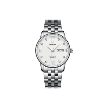 FAIRWHALE Automatic Mechanical Movement Metal Strap Watch Men's Watches White Dial