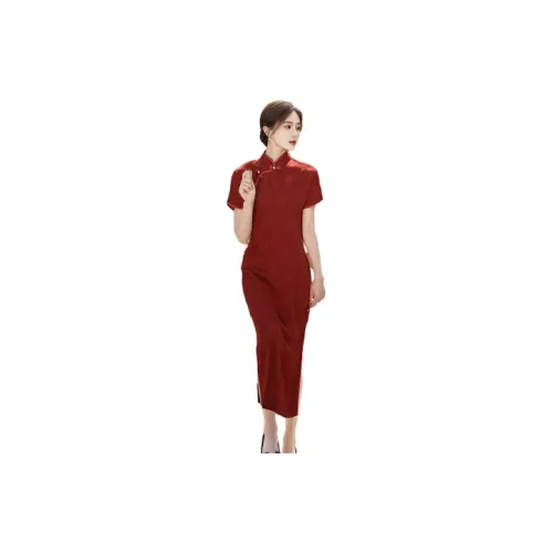 Red colored clothes Cheongsams Women's Red Chamber