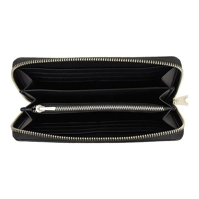 COACH Zip Around Canvas With Leather Wallet Women's Charcoal Black Monogram-4