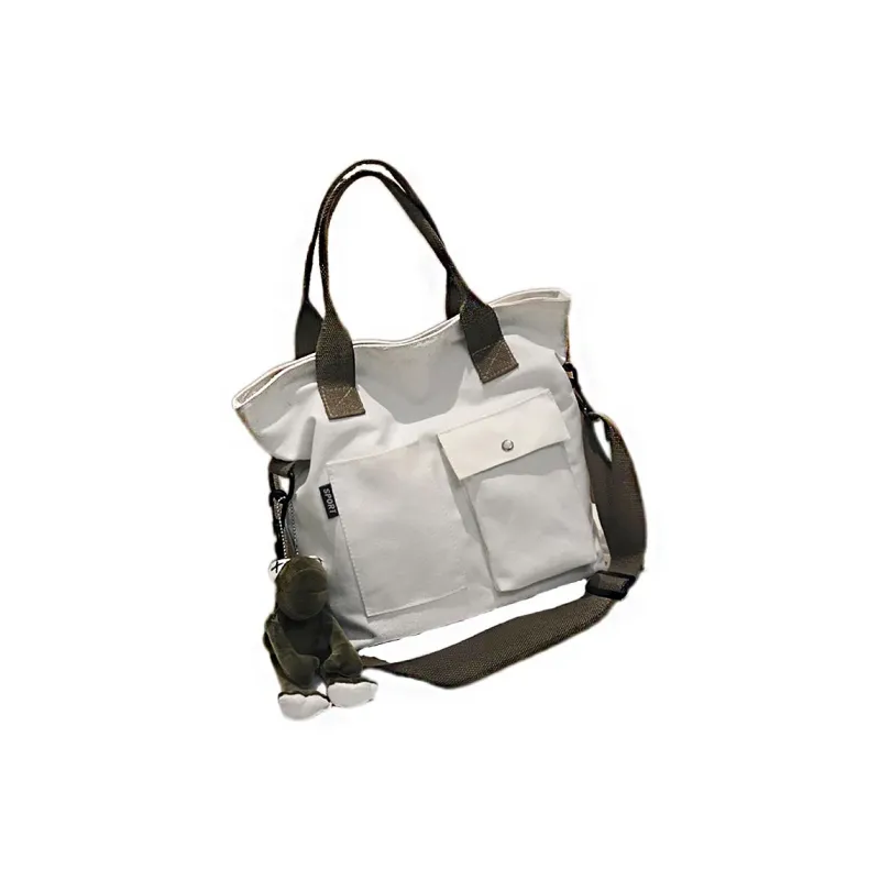 Boniu Canvas Bag, One Shoulder Handbag Unisex White-4