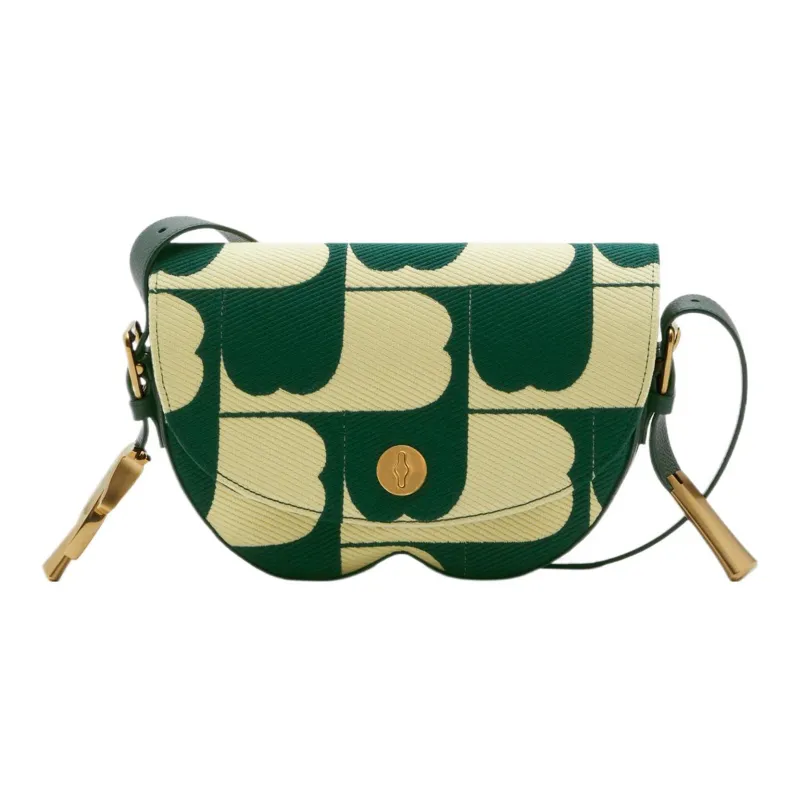 Burberry Cotton With Polyester Trim Shoulder Bag Crossbody Bag Women's Ivy Green With Fruit And Dew Design-0