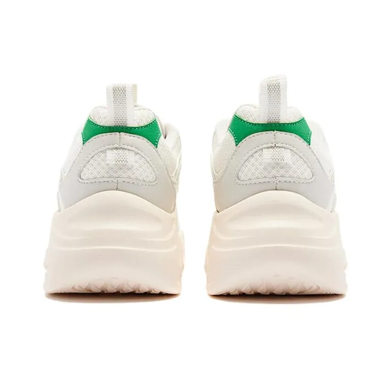 QIAODAN Cheese Height Increasing Abrasion Resistant Low Top Running Shoes Women's White Green-3
