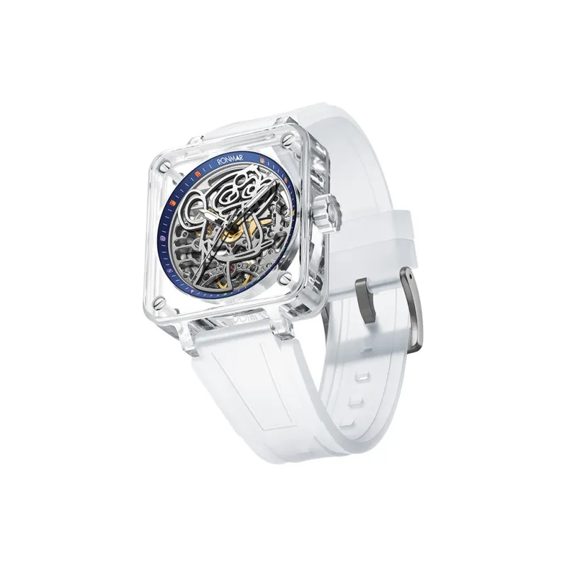 RONMAR Automatic Mechanical Movement Rubber Strap Watch Unisex Cut Out Dial-4