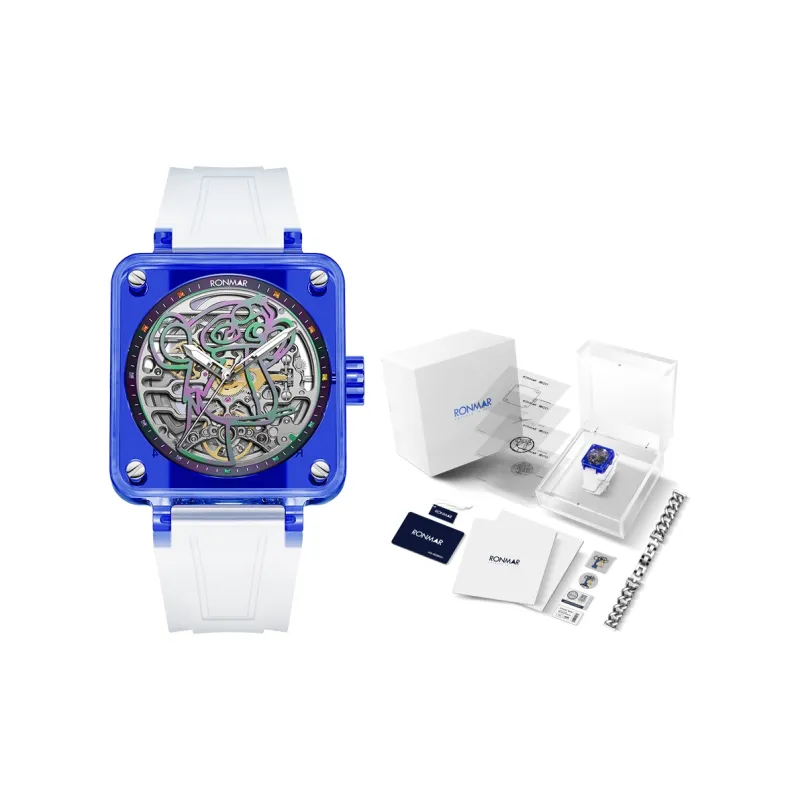 RONMAR Automatic Mechanical Movement Rubber Strap Watch Unisex Cut Out Dial-7