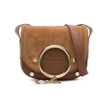 See By Chloe Calfskin Saddle Bag, Shoulder Bag, Crossbody Bag Small Size Women's Caramel Brown