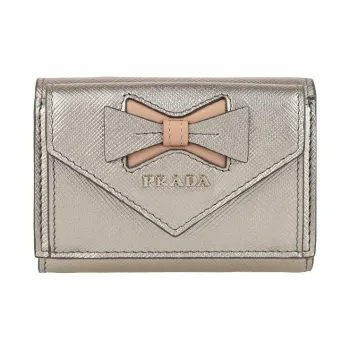 PRADA Leather Wallet Women's Silver