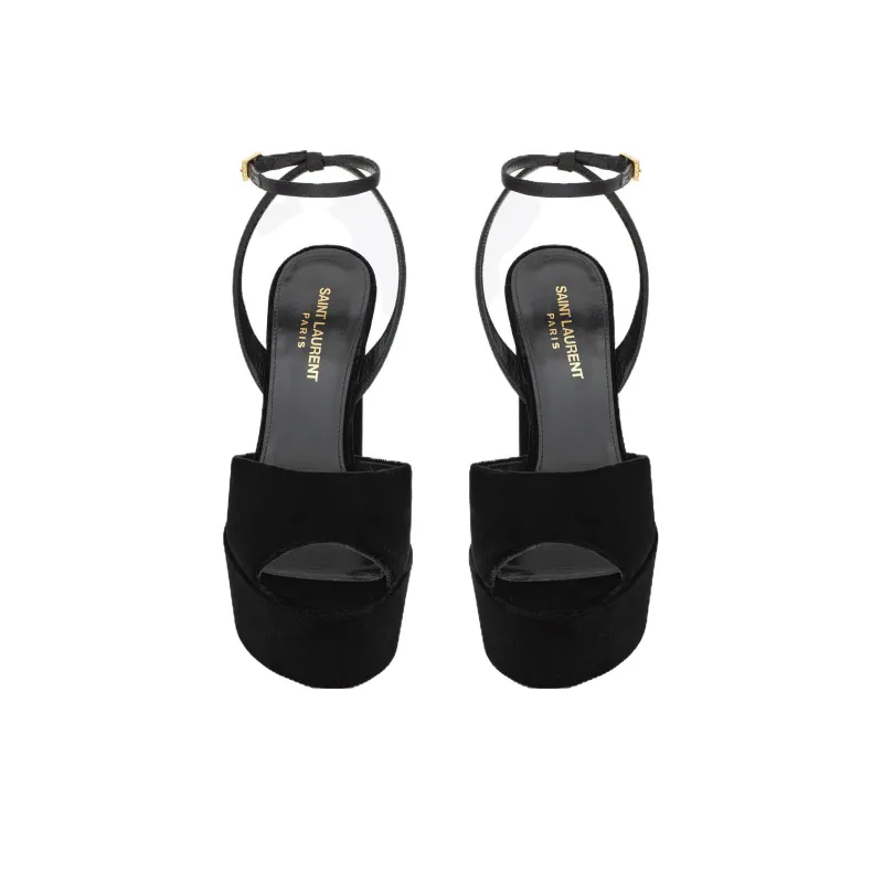 SAINT LAURENT Jodie 95mm Velvet Sandals-4