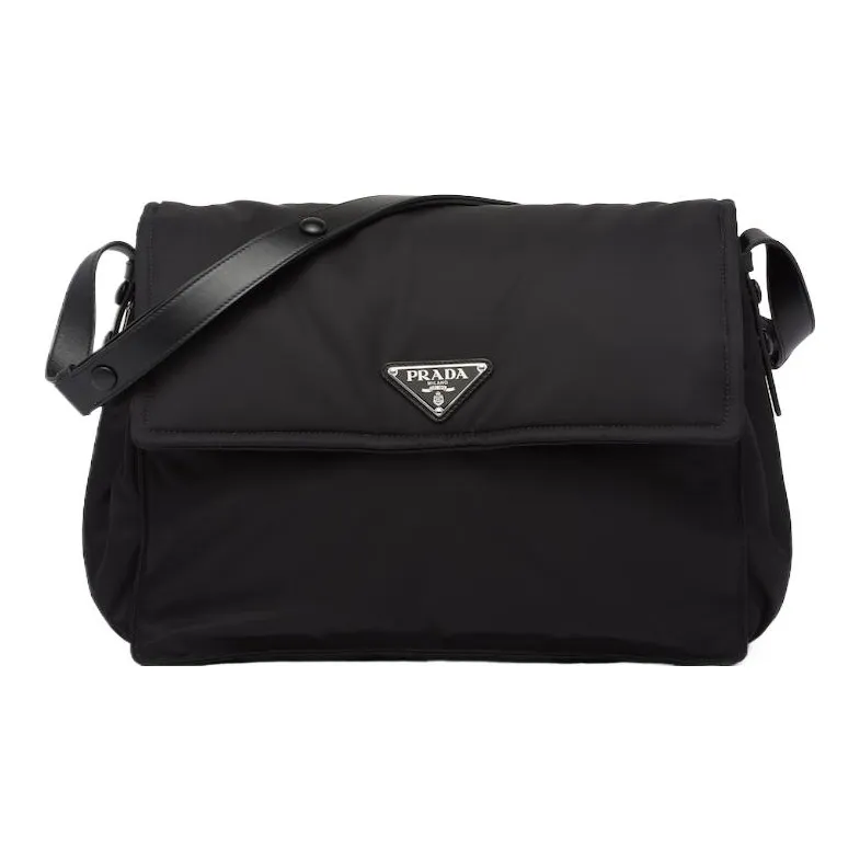 PRADA Cini Re Nylon Recycled Nylon With Leather Messenger Bag, Shoulder Bag, Crossbody Bag Women's Black-0