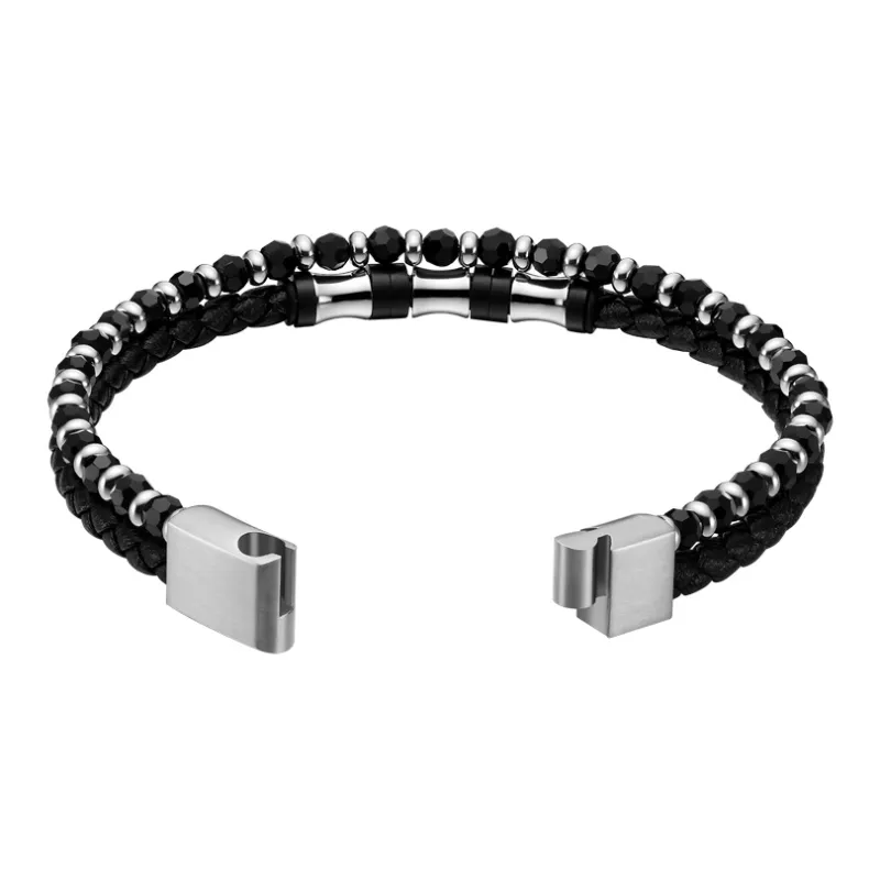 TIANWANG Steel Chinese Fashion Trend Niche Artistic Style, Black & Silver Beaded Bracelet Unisex-2
