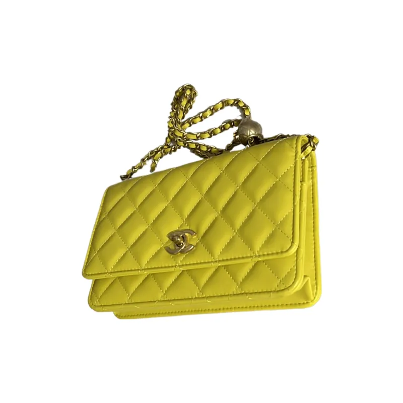 CHANEL WOC Smooth Lambskin Shoulder Bag, Crossbody Bag Mini Women's Lemon-1