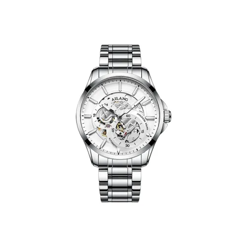 AILANG Automatic Mechanical Movement Stainless Steel Watchband Watch Men's Watches White Dial