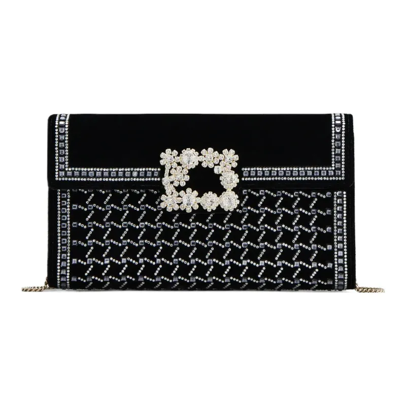 Roger Vivier Velvet One Shoulder Crossbody Clutches Women's Black-0