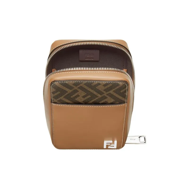 FENDI Cotton One Shoulder Crossbody Cell Phone Pouch Men's Brown-2