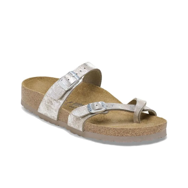 Birkenstock Slide Slippers Women's Metallic Silver Narrow Fit-1