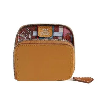HERMES Silk'In Epsom With Barenia Calfskin Coin Purse Women's Sesame Brown With Chili Powder & Rose Soda