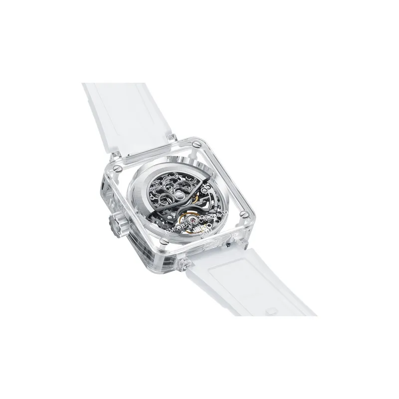 RONMAR Automatic Mechanical Movement Rubber Strap Watch Unisex Cut Out Dial-5