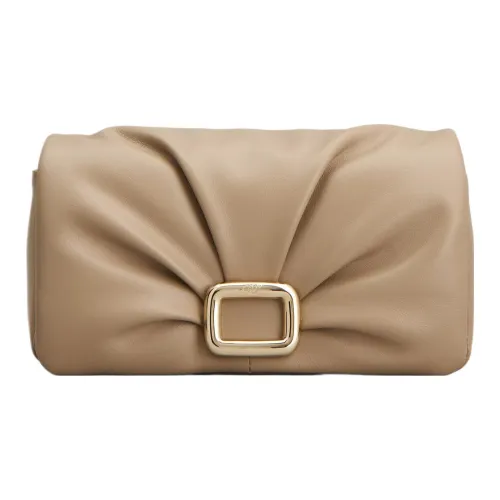 Roger Vivier Leather One Shoulder Crossbody Cell Phone Pouch Women's Beige Yellow