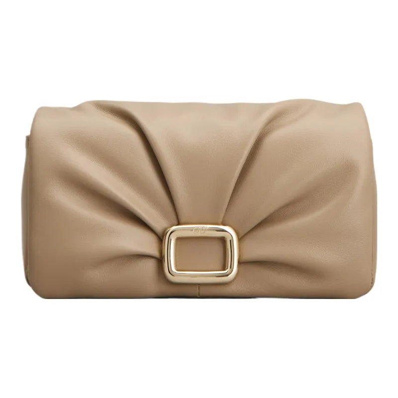 Roger Vivier Leather One Shoulder Crossbody Cell Phone Pouch Women's Beige Yellow-0