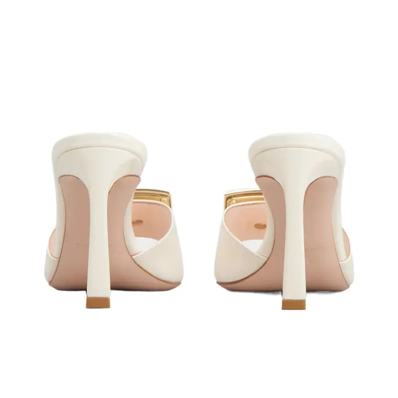 Roger Vivier Slip Resistant Leather, Slide Slippers 8cm Women's Ecru-3