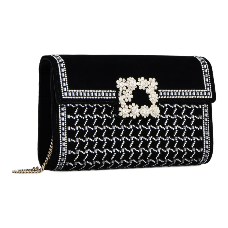 Roger Vivier Velvet One Shoulder Crossbody Clutches Women's Black-1