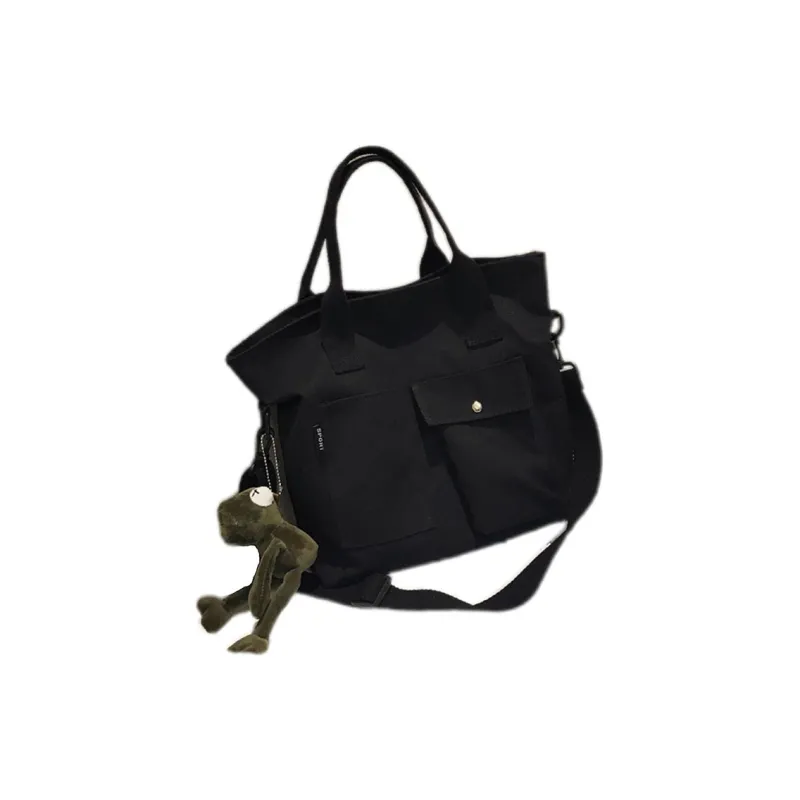 Boniu Canvas Bag, One Shoulder Handbag Unisex White-3