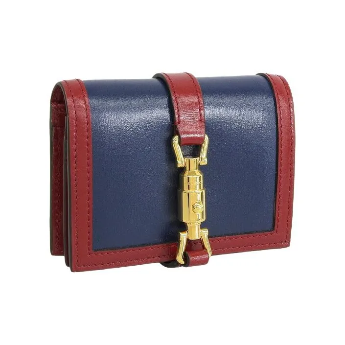 GUCCI Leather Card Holder Wallet Unisex Marine Blue & Red-1