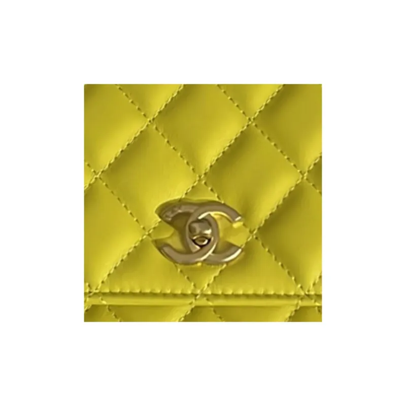CHANEL WOC Smooth Lambskin Shoulder Bag, Crossbody Bag Mini Women's Lemon-3