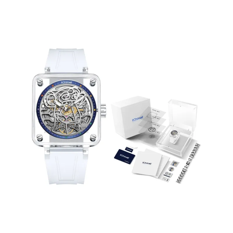 RONMAR Automatic Mechanical Movement Rubber Strap Watch Unisex Cut Out Dial-1