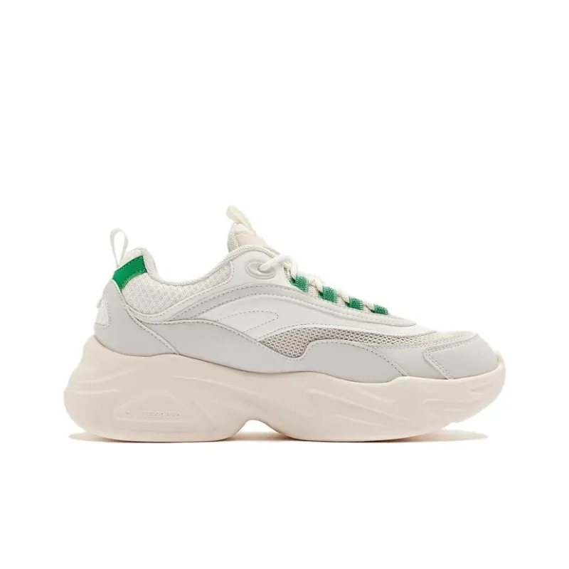 QIAODAN Cheese Height Increasing Abrasion Resistant Low Top Running Shoes Women's White Green-1