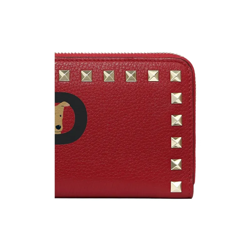 Valentino Grained Calfskin Wallet Women's Red & Black-4