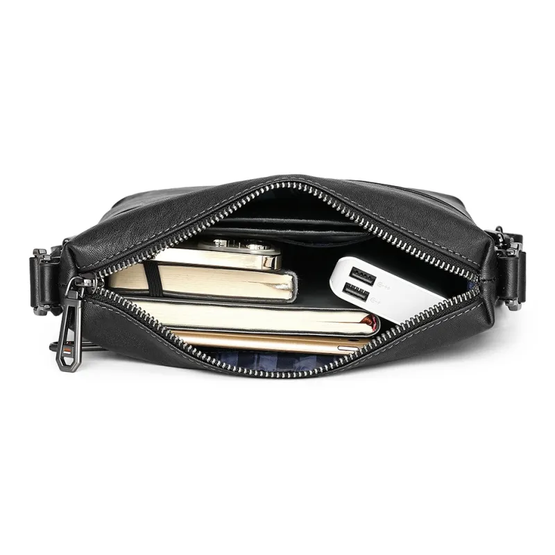 FAIRWHALE Top Grain Cow Leather Crossbody Bags Regular Men's Black-4