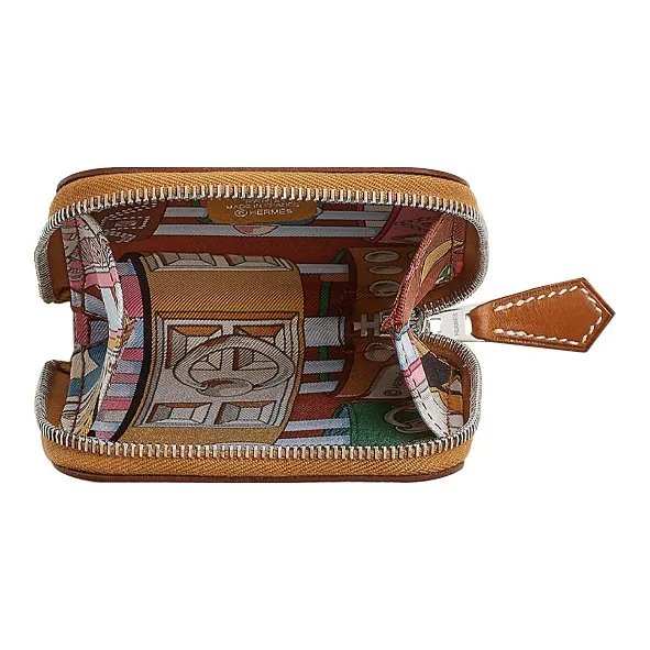 HERMES Silk'In Epsom With Barenia Calfskin Coin Purse Women's Sesame Brown With Chili Powder & Rose Soda-1