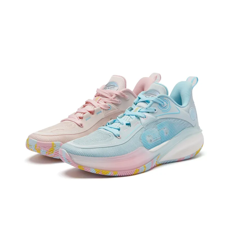 QIAODAN FE1.0 Mismatched Color Cushioning Anti Slip And Wear Resistant Rebound Low Top Basketball Shoes Men's Pink Blue-0