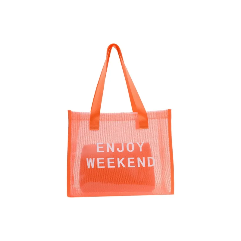 Boniu PVC Tote Bag Shopping Bag One Shoulder Handbag Large Size Women's Orange/Blue/White/Fuchsia/Purple/Black-0