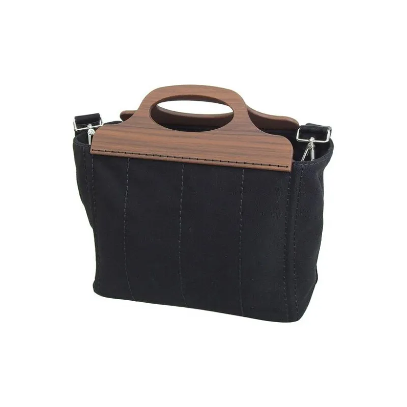 PRADA Canvas With Wood One Shoulder Canvas Bag Handbag Women's Black-3