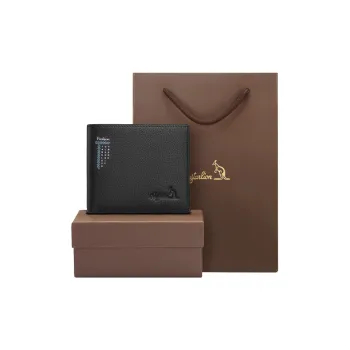 AUGTARLION Cow Leather Double-Layer Foldable Leather Clip Men's Black