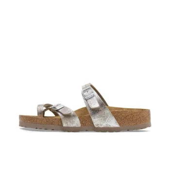 Birkenstock Slide Slippers Women's Metallic Silver Regular