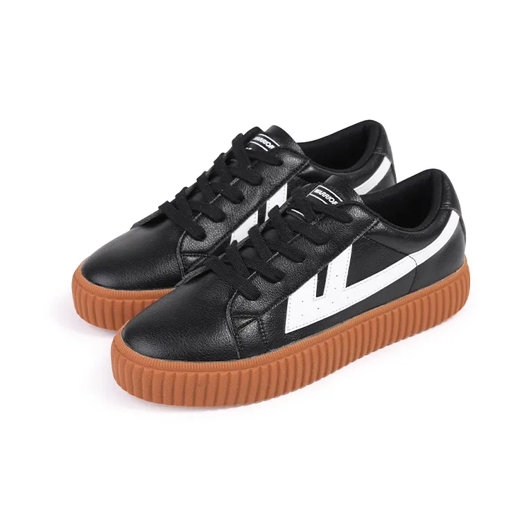 Warrior Non slip Lightweight Low Top Skateboard Shoes Women's Black White-2