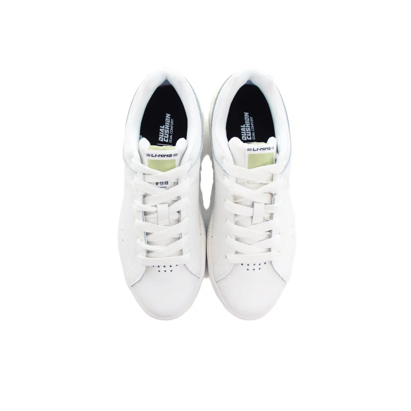LiNing COMMON 70s Cushioning Wear Resistant Low Top Skateboard Shoes Women's White Green-3