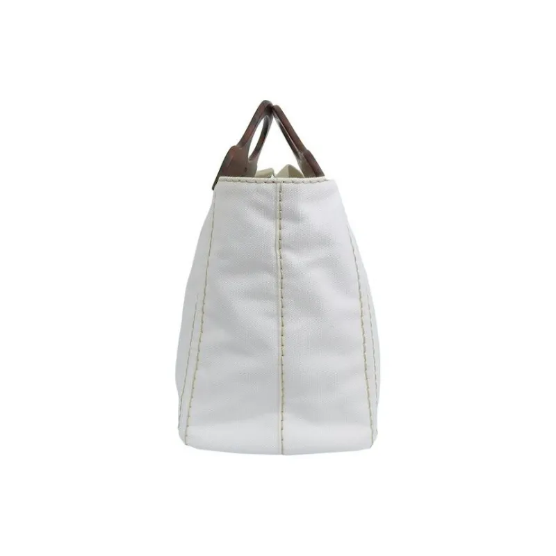 PRADA Canvas With Wood One Shoulder Canvas Bag Handbag Women's White-2