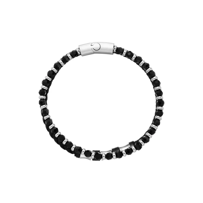 TIANWANG Steel Chinese Fashion Trend Niche Artistic Style, Black & Silver Beaded Bracelet Unisex-1