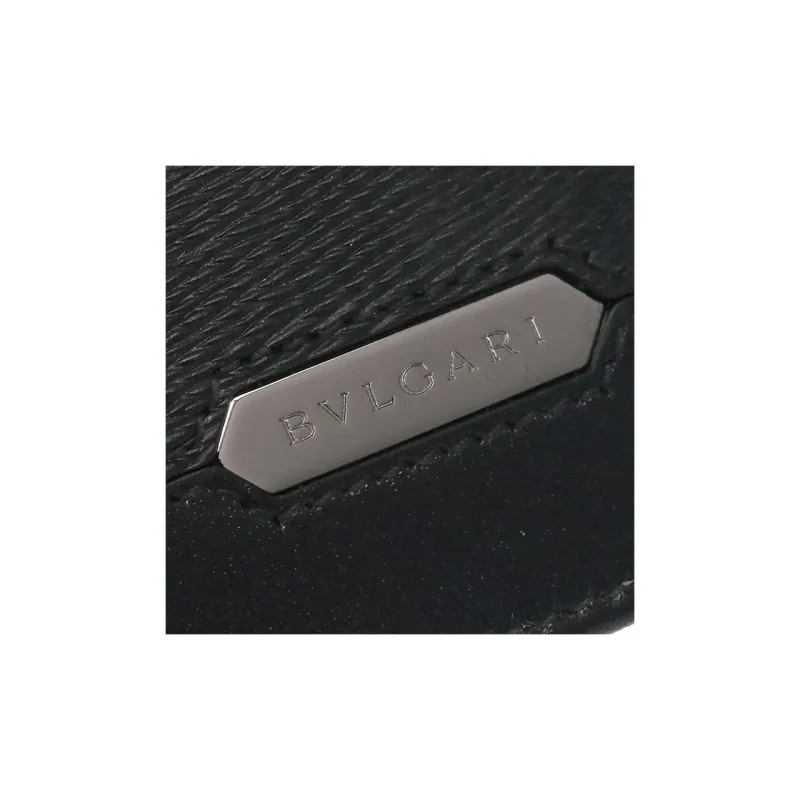 BVLGARI Calfskin Card Holder Wallet Men's Black-4