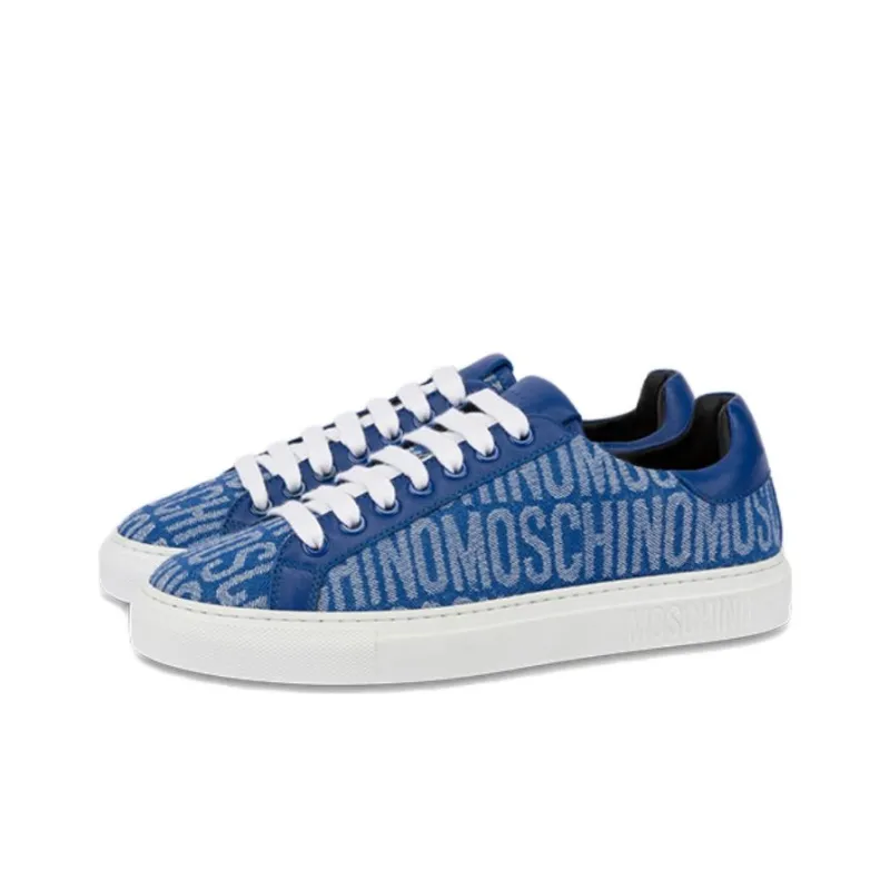 MOSCHINO Denim Low Top Skateboard Shoes Men's Blue-2