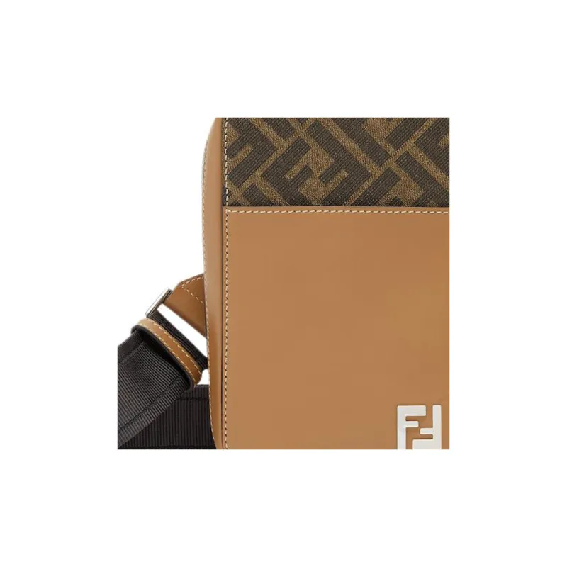 FENDI Cotton One Shoulder Crossbody Cell Phone Pouch Men's Brown-3