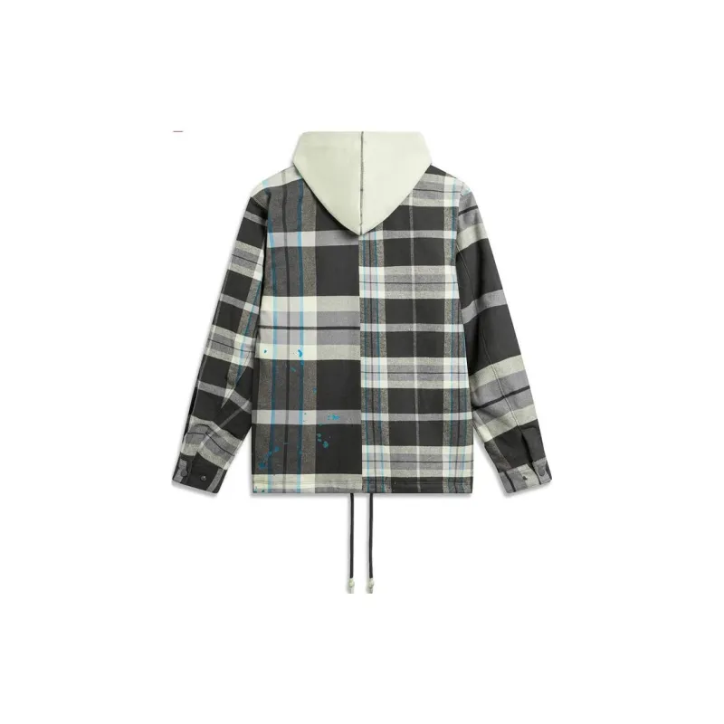 LiNing Badfive Puffer Jacket Men's Gray Green Plaid-1