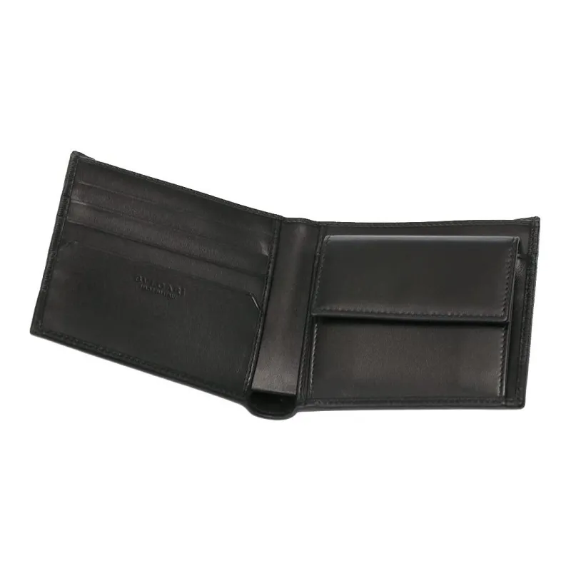 BVLGARI Calfskin Card Holder Wallet Men's Black-3