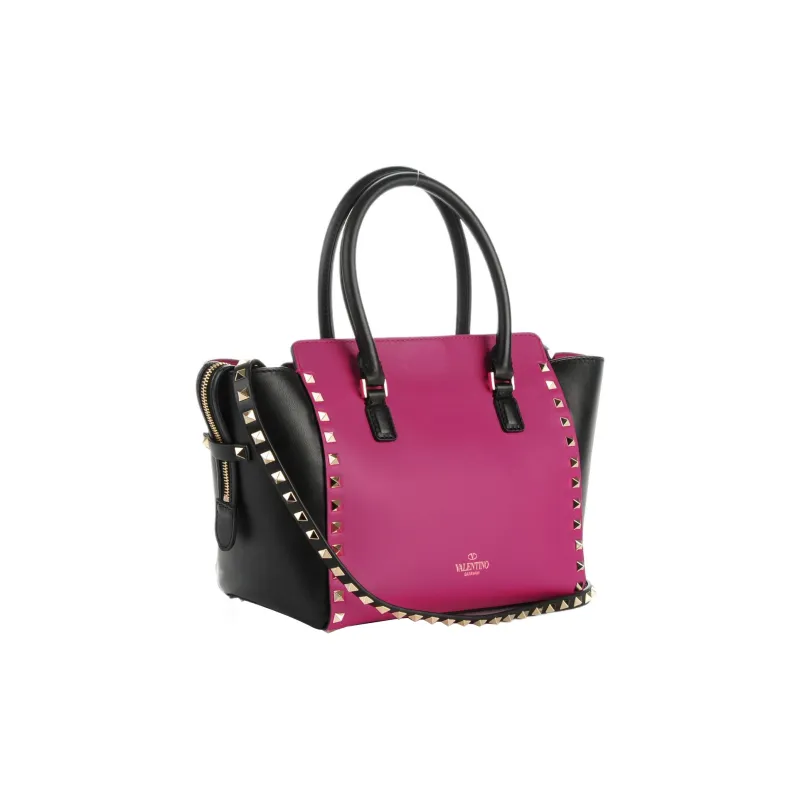 Valentino Calfskin Tote Bag Shopping Bag Shoulder Bag Handbag Small Size Women's Fuchsia & Black-1