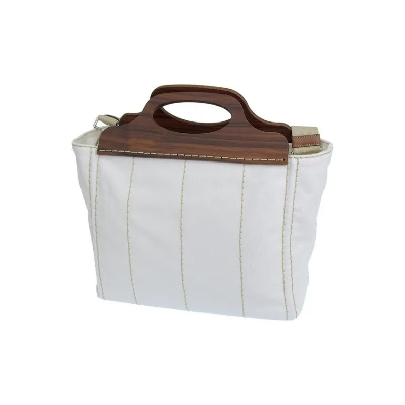 PRADA Canvas With Wood One Shoulder Canvas Bag Handbag Women's White-3